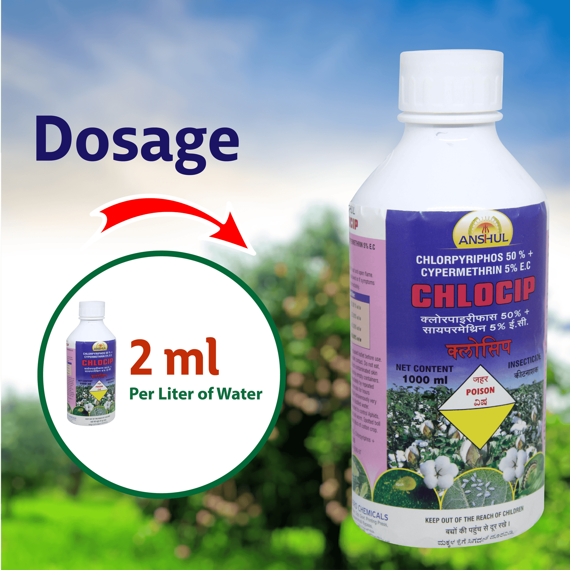 Anshul Chlocip (Chlorpyriphos 50%+Cypermethrin 5%EC) Insecticide Dosage